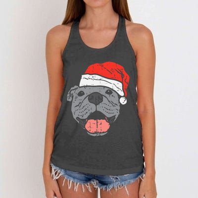 Festive Pitbull Pit Santa Hat Christmas Gift for Dog Lovers Women's Knotted Racerback Tank