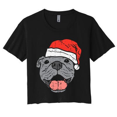 Festive Pitbull Pit Santa Hat Christmas Gift for Dog Lovers Women's Crop Top Tee