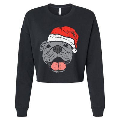 Festive Pitbull Pit Santa Hat Christmas Gift for Dog Lovers Cropped Pullover Crew