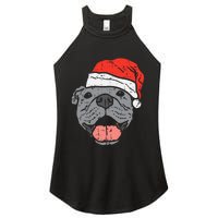 Festive Pitbull Pit Santa Hat Christmas Gift for Dog Lovers Women's Perfect Tri Rocker Tank