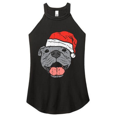 Festive Pitbull Pit Santa Hat Christmas Gift for Dog Lovers Women’s Perfect Tri Rocker Tank