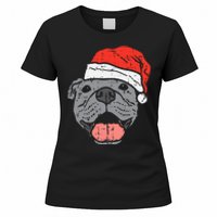 Festive Pitbull Pit Santa Hat Christmas Gift for Dog Lovers Women's T-Shirt