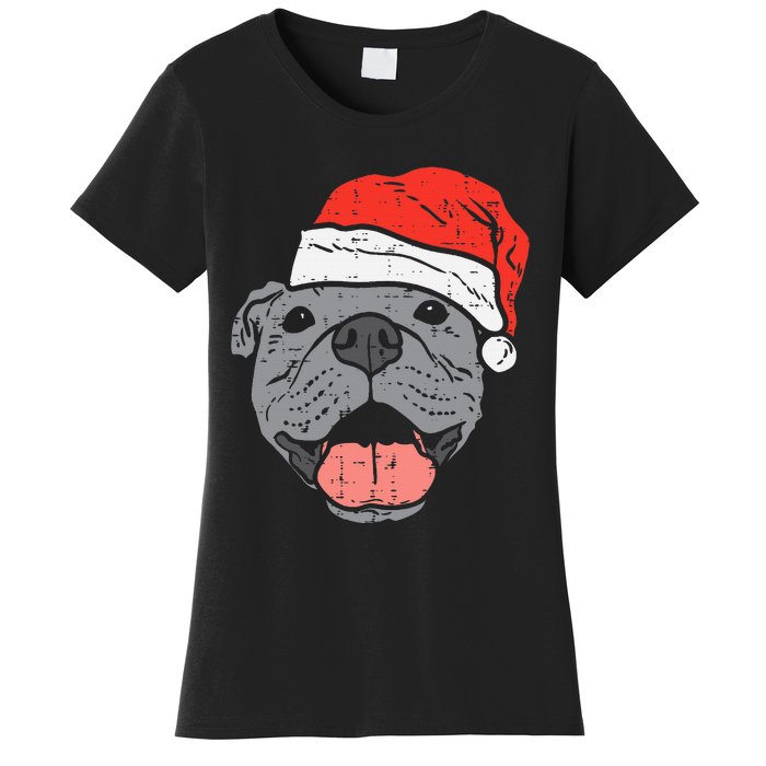 Festive Pitbull Pit Santa Hat Christmas Gift for Dog Lovers Women's T-Shirt