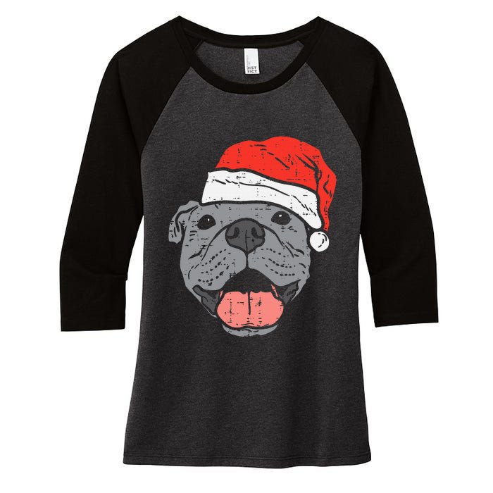 Festive Pitbull Pit Santa Hat Christmas Gift for Dog Lovers Women's Tri-Blend 3/4-Sleeve Raglan Shirt