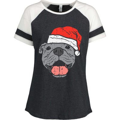 Festive Pitbull Pit Santa Hat Christmas Gift for Dog Lovers Enza Ladies Jersey Colorblock Tee