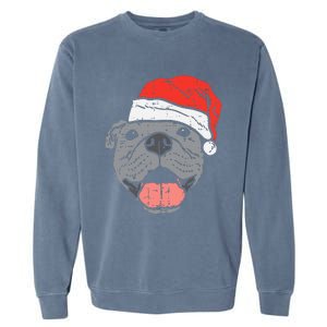 Festive Pitbull Pit Santa Hat Christmas Gift for Dog Lovers Garment-Dyed Sweatshirt