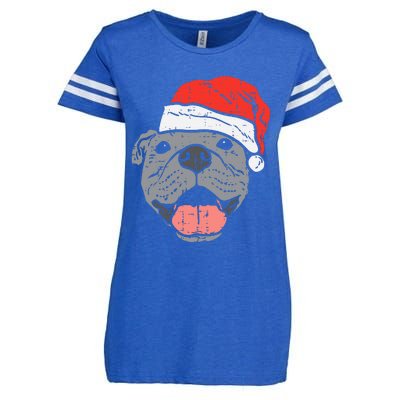 Festive Pitbull Pit Santa Hat Christmas Gift for Dog Lovers Enza Ladies Jersey Football T-Shirt