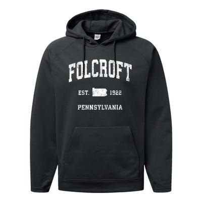 Folcroft Pennsylvania Pa Vintage Athletic Sports Performance Fleece Hoodie