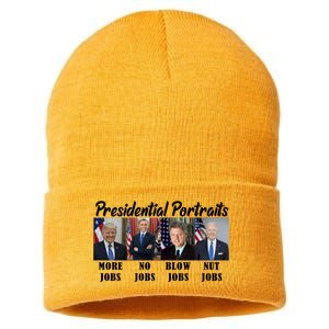 Funny Presidential Portraits Trump More Jobs Biden Nut Jobs Sustainable Knit Beanie