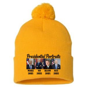 Funny Presidential Portraits Trump More Jobs Biden Nut Jobs Pom Pom 12in Knit Beanie