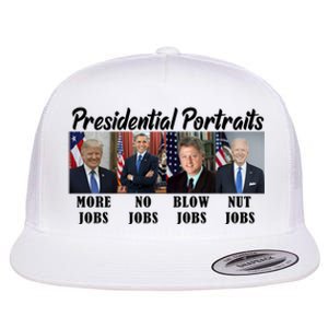 Funny Presidential Portraits Trump More Jobs Biden Nut Jobs Flat Bill Trucker Hat