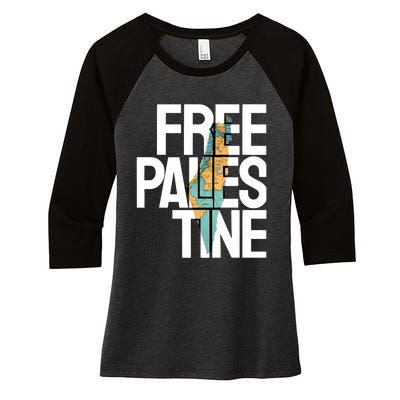 Free Palestine Premium Women's Tri-Blend 3/4-Sleeve Raglan Shirt