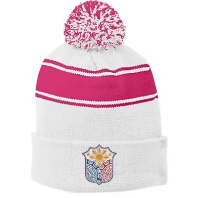 Filipino Pinoy Pride Mandala Tribal Proud Philippines Stripe Pom Pom Beanie