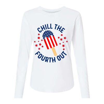 Funny Patriotic Popsicle American Flag Chill The Fourth Out Womens Cotton Relaxed Long Sleeve T-Shirt