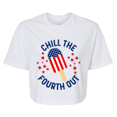 Funny Patriotic Popsicle American Flag Chill The Fourth Out Bella+Canvas Jersey Crop Tee