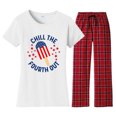 Funny Patriotic Popsicle American Flag Chill The Fourth Out Women's Flannel Pajama Set