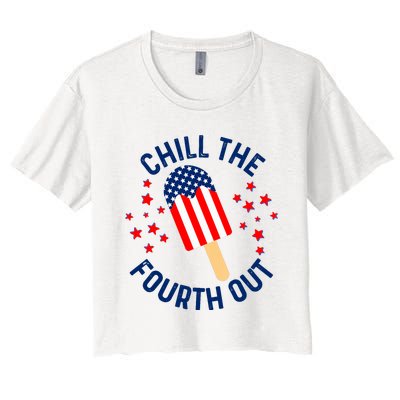 Funny Patriotic Popsicle American Flag Chill The Fourth Out Women's Crop Top Tee