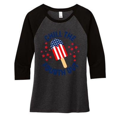 Funny Patriotic Popsicle American Flag Chill The Fourth Out Women's Tri-Blend 3/4-Sleeve Raglan Shirt