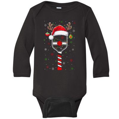 Funny Pickleball Player Christmas Holiday Reindeer Xmas Baby Long Sleeve Bodysuit