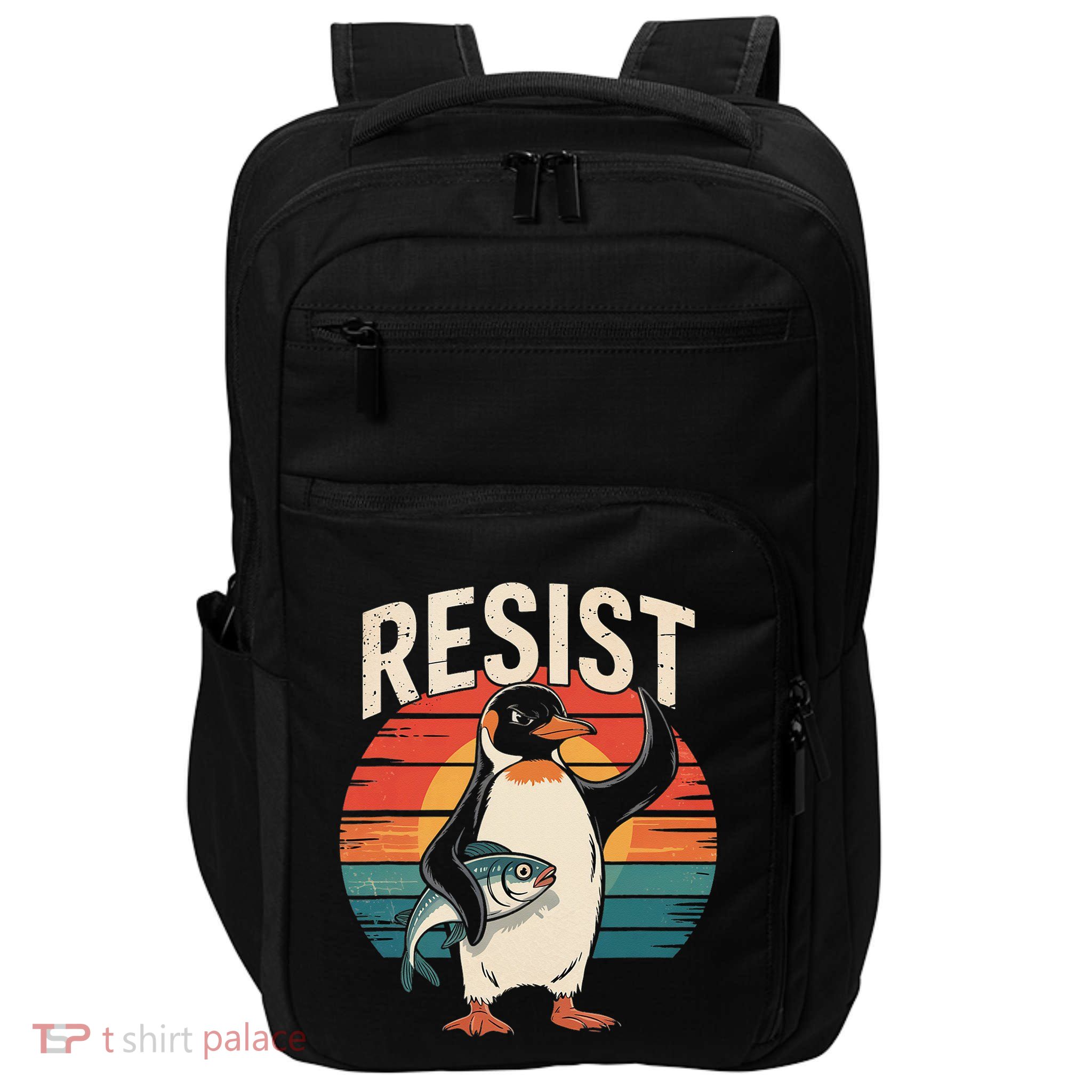 Funny Penguin Protest Resist Tariffs Retro Activist Art Impact Tech Backpack