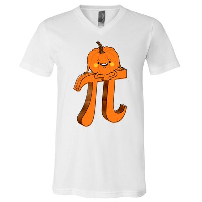 Funny Pumpkin Pie Math Teacher Halloween Thankgiving Pi Day V-Neck T-Shirt