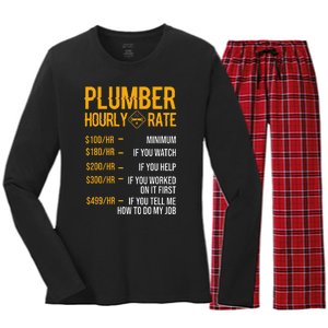 Funny Plumber Plumber Hourly Rate Plumber Women's Long Sleeve Flannel Pajama Set 