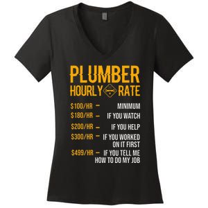 Funny Plumber Plumber Hourly Rate Plumber Women's V-Neck T-Shirt