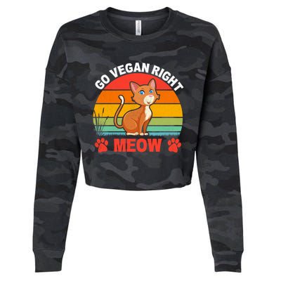 For Plant Powered Vegan Vegetarian Go Vegan Right Meow Gift Cropped Pullover Crew