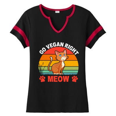 For Plant Powered Vegan Vegetarian Go Vegan Right Meow Gift Ladies Halftime Notch Neck Tee