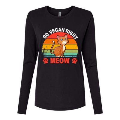 For Plant Powered Vegan Vegetarian Go Vegan Right Meow Gift Womens Cotton Relaxed Long Sleeve T-Shirt