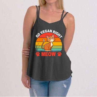 For Plant Powered Vegan Vegetarian Go Vegan Right Meow Gift Women's Strappy Tank