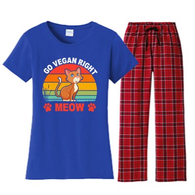 For Plant Powered Vegan Vegetarian Go Vegan Right Meow Gift Women's Flannel Pajama Set