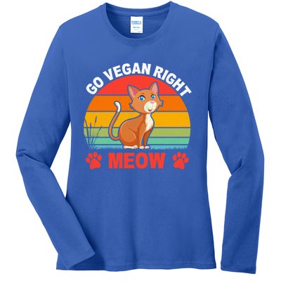 For Plant Powered Vegan Vegetarian Go Vegan Right Meow Gift Ladies Long Sleeve Shirt