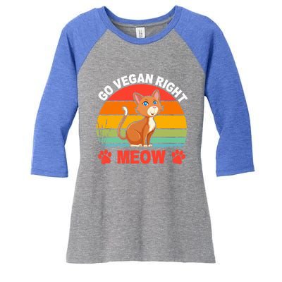 For Plant Powered Vegan Vegetarian Go Vegan Right Meow Gift Women's Tri-Blend 3/4-Sleeve Raglan Shirt