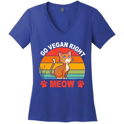 For Plant Powered Vegan Vegetarian Go Vegan Right Meow Gift Women's V-Neck T-Shirt