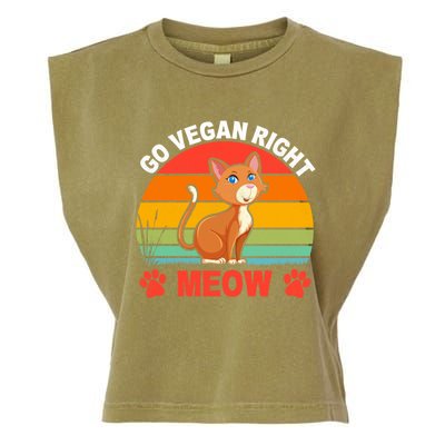 For Plant Powered Vegan Vegetarian Go Vegan Right Meow Gift Garment-Dyed Women's Muscle Tee