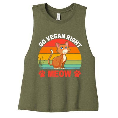 For Plant Powered Vegan Vegetarian Go Vegan Right Meow Gift Women's Racerback Cropped Tank