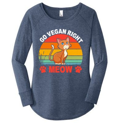 For Plant Powered Vegan Vegetarian Go Vegan Right Meow Gift Women's Perfect Tri Tunic Long Sleeve Shirt