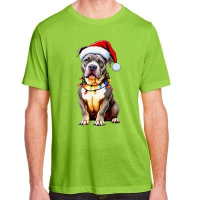 Funny Pitbull Pittie Santa Dog Lover Xmas Christmas Lights Adult ChromaSoft Performance T-Shirt