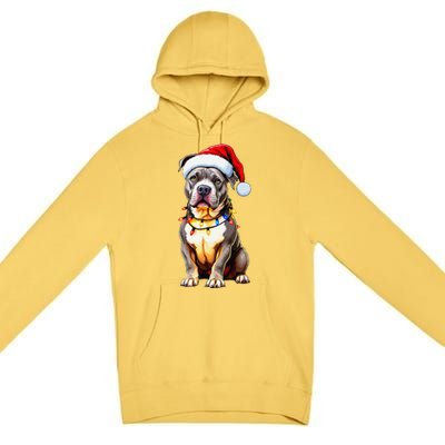 Funny Pitbull Pittie Santa Dog Lover Xmas Christmas Lights Premium Pullover Hoodie