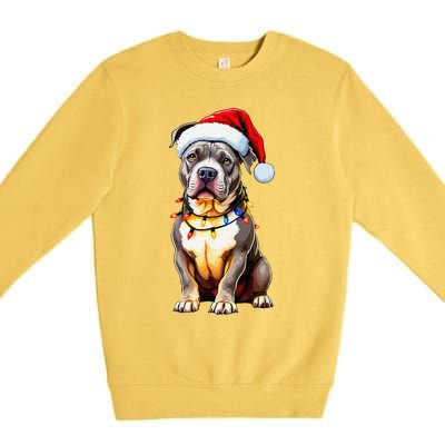 Funny Pitbull Pittie Santa Dog Lover Xmas Christmas Lights Premium Crewneck Sweatshirt