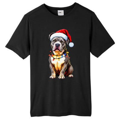 Funny Pitbull Pittie Santa Dog Lover Xmas Christmas Lights Tall Fusion ChromaSoft Performance T-Shirt