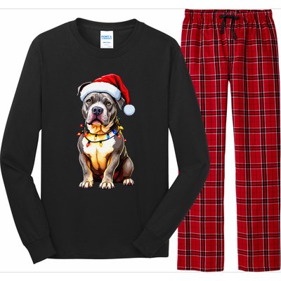 Funny Pitbull Pittie Santa Dog Lover Xmas Christmas Lights Long Sleeve Pajama Set