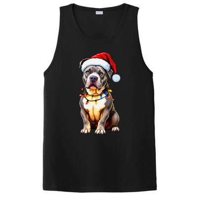 Funny Pitbull Pittie Santa Dog Lover Xmas Christmas Lights PosiCharge Competitor Tank