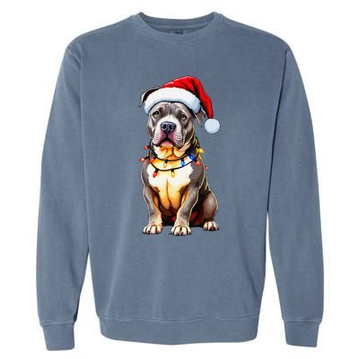 Funny Pitbull Pittie Santa Dog Lover Xmas Christmas Lights Garment-Dyed Sweatshirt