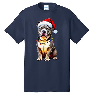 Funny Pitbull Pittie Santa Dog Lover Xmas Christmas Lights Tall T-Shirt