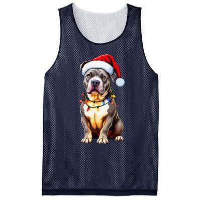 Funny Pitbull Pittie Santa Dog Lover Xmas Christmas Lights Mesh Reversible Basketball Jersey Tank