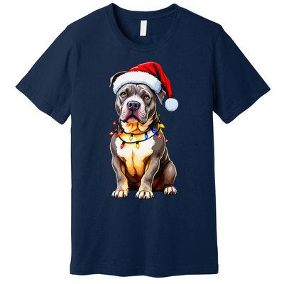 Funny Pitbull Pittie Santa Dog Lover Xmas Christmas Lights Premium T-Shirt