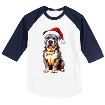 Funny Pitbull Pittie Santa Dog Lover Xmas Christmas Lights Baseball Sleeve Shirt