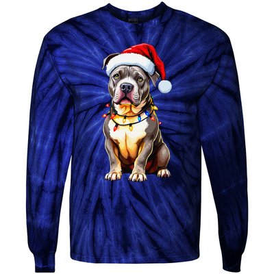 Funny Pitbull Pittie Santa Dog Lover Xmas Christmas Lights Tie-Dye Long Sleeve Shirt